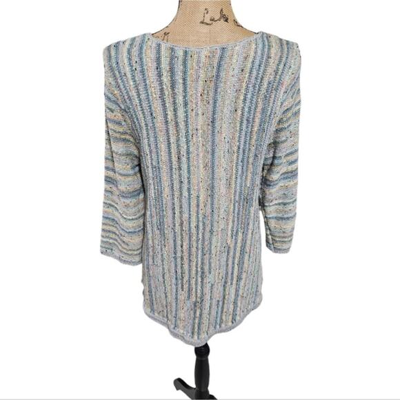 J. Jill Sweater Women's Med Blue‎ & Sage Linear Striped Textured Pullover Knit - Picture 2 of 8